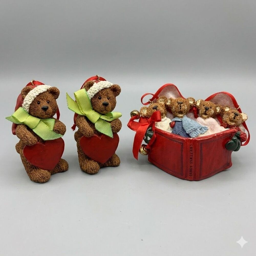 Vintage Kurt Andler Wooden Bear Christmas Tree Ornaments Lot of Three